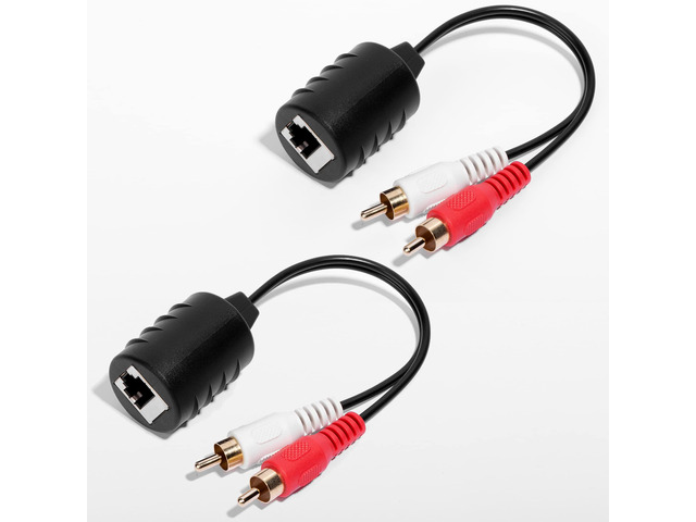 2 Pack Gold Plated Stereo RCA to Stereo RCA Audio Signal Over Cat5/6 Cable