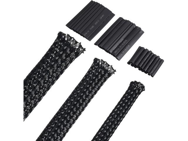 50ft PET Expandable Braided Cable Sleeve, Wire Loom Braid Sleeving with 127 Pieces Shrink Tube for Audio Video and Other Home Device Cable...