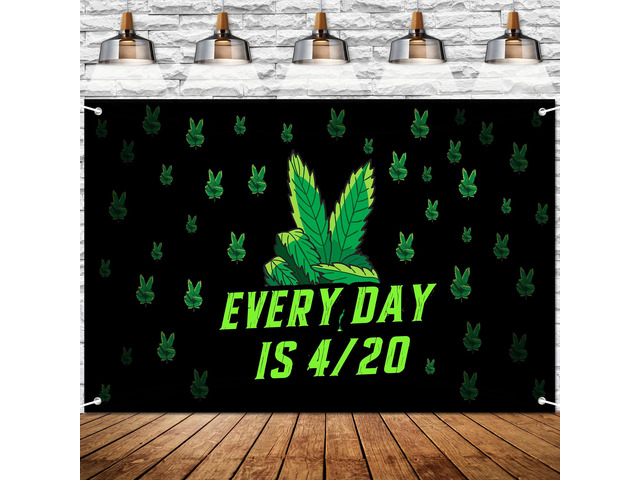 Vibrant Green Leaves Print Photography Backdrop Banner - Every Day is 4/20 Themed Background for Birthday Parties, Graduation Events, Bachelor...