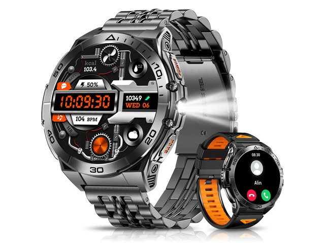Military Smart Watches for Men with Bluetooth Call, 1.6' AMOLED Waterproof Smartwatch with Flashlight, 116 Sport Modes, 900mAh Heart...