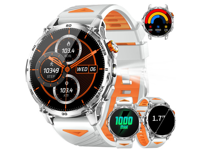 Military Smart Watches for Men with 1000mAH Battery, 1.7' HD Sports Smartwatch with Flashlight/Bluetooth Call/Heart Rate/SpO2/Sleep Monitor,...