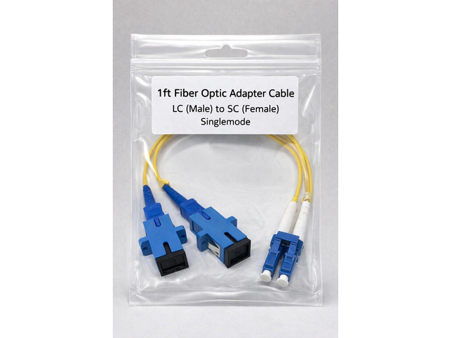 1ft Fiber Optic Adapter Cable LC (Male) to SC (Female) Singlemode 9/125 Duplex