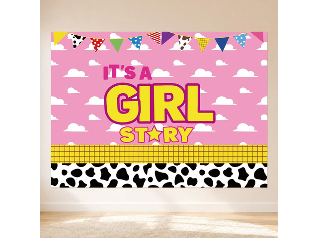 1Pcs Cartoon Story Backdrop It's A Girl Party Decorations 51' x 70' Pink Cow Photography Background for Girls Baby Shower Gender Reveal Cowgirl...