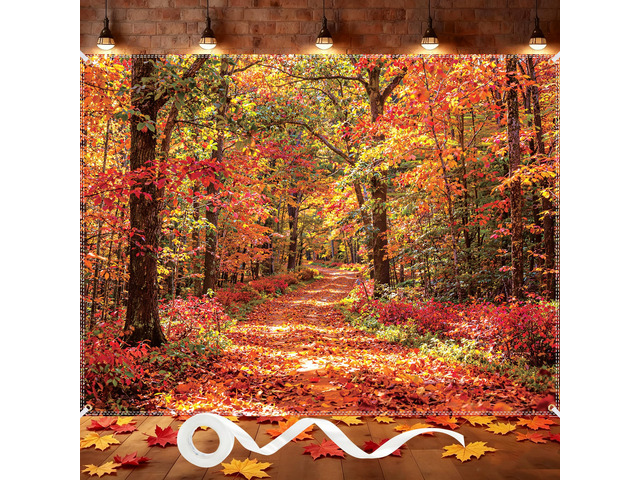 Fall Backdrops for Photography 8×6ft Autumn Leaves Scene Photo Backdrop with 100pcs 3.1inch dualcolor artificial maple leaves, Photoshoot Prop...