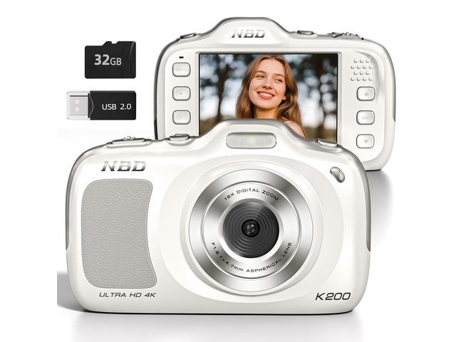 True 4K Digital Camera with Beauty Mode, 64MP Vlogging Camera for Beginners,16X Zoom, Anti-Shake & Autofocus, 32GB Card, 120g Ultra Compact...