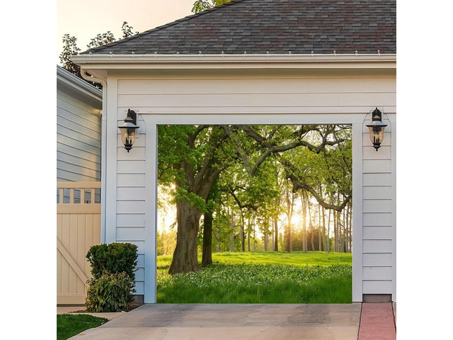 7x8ft Spring Forest Garage Door Decoration Banner Lush Green Old Trees Prairie Sunshine Field Natural Scenery Garage Door Backdrop Decoration for...