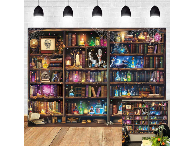 Halloween Laboratory Backdrop Magical Bookshelf Skull Poison Apothecary Mad Scientist Laboratory Photography Background Kids Halloween Birthday...