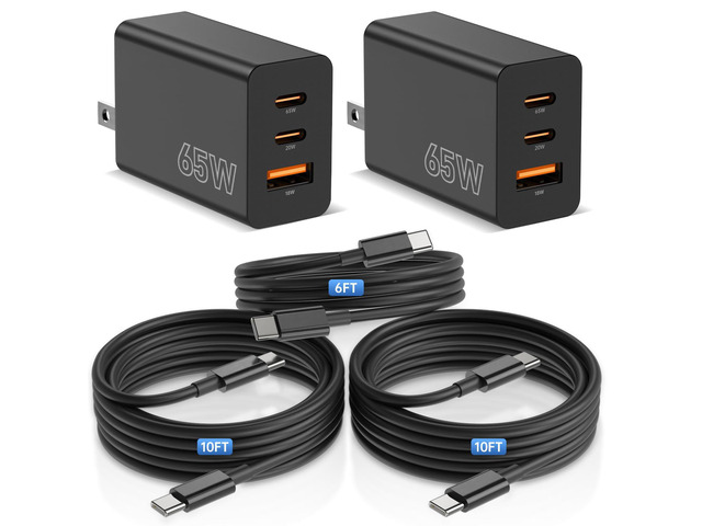 65W Super Fast Charger Type C for Samsung, 3-Port GaN USB C Charging Block PD/QC 3.0 & 6/10/10FT Cable for Samsung Galaxy S26 Ultra/S26+/S25...