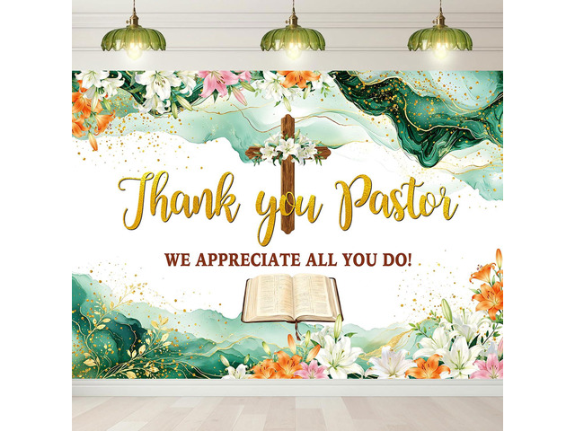 Thank You Pastor Backdrop 8x6FT Pastor Appreciation Decorations Clergy Appreciation Day Banner Church Background with Cross Bible Flowers for...