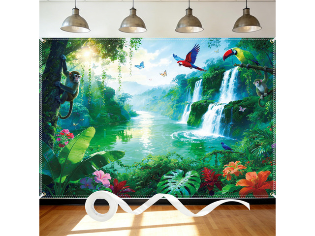 9×6ft Rainforest Animal Backdrop, Tropical Jungle Waterfall Party Decor Premium Polyester Fabric,Foldable,Excellent Shooting Effect as a...