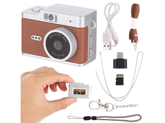 Mini Retro Camera with Video Recording, Ultra-Compact Digital Camera, Filter Mode, Rechargeable Pocket Camera with 32GB Memory Card, OTG Adapter, 4...