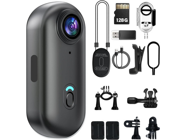 1080P Mini Body Camera 128GB - Action Body Cam with Audio & Video- Thumb Hands Free Waterproof Recording Wearable Cameras - for Work Travel Pet...