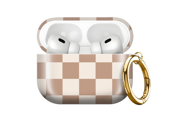 Compatible with AirPods Pro 3rd Generation 2025 Case Cover with Gold Keychain - Cute Protective Hard AirPod Pro 3 Cases for Women - Beige Coffee...