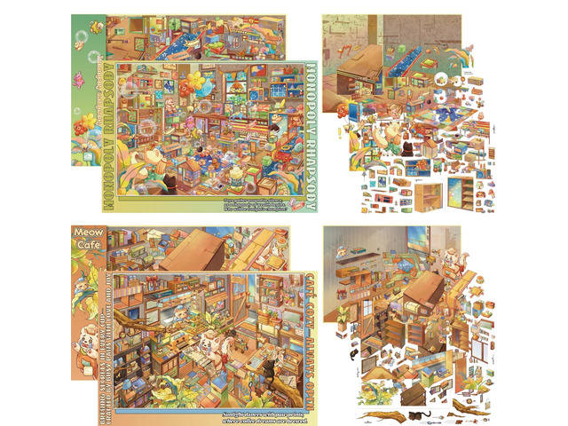 2 Sets of Large Size DIY Scene Sticker Sets for Adults, Make Your Own Mini House Landscape Sticker Art, Stress Relief Relaxation Activity - Meow!