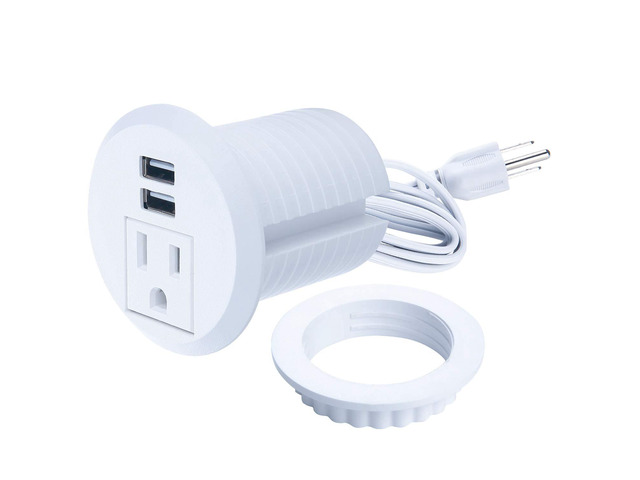 Desktop Power Grommet,2inch Hole Table Power Grommet Outlet with 2 USB Charging Ports,6.5ft Extension Cord Desk Power Strip with 1 Outlets for...