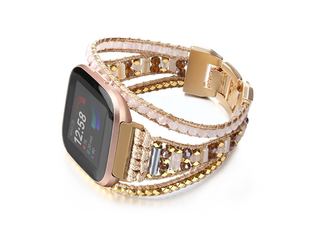 Boho Braided Bracelet Compatible with Fitbit Versa 4/Versa 3/Sense/Sense 2 Bands for Women, Handmade Woven Beaded Strap for Fitbit Smartwatch