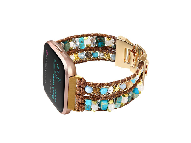 Boho Braided Bracelet Compatible with Fitbit Versa 4/Versa 3/Sense/Sense 2 Bands for Women, Handmade Woven Beaded Strap for Fitbit Smartwatch