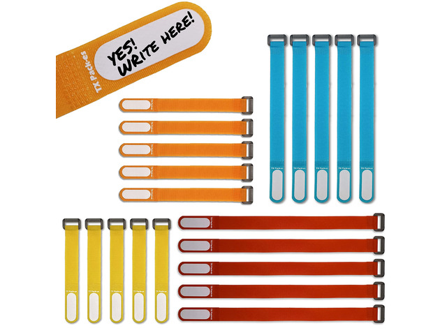 Multi-Purpose Cinch Straps (Assorted-Color 20 Pack). Reusable Waterproof Hook and Loop Cable Tie, Write-on Label for Easy Cord & Stuff...