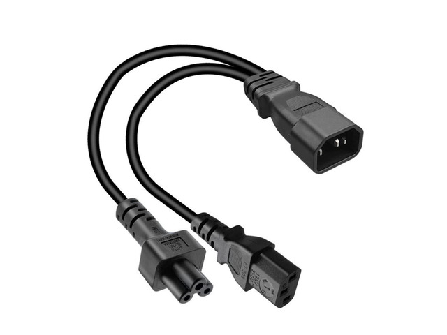 Tops C14 to C5+C13 Y Splitter Power Cord, Single IEC 320 C14 Male to C13+C5 Female Y Split Multi IEC Cable, 1ft, 10A 250V, 18AWG Pure Copper