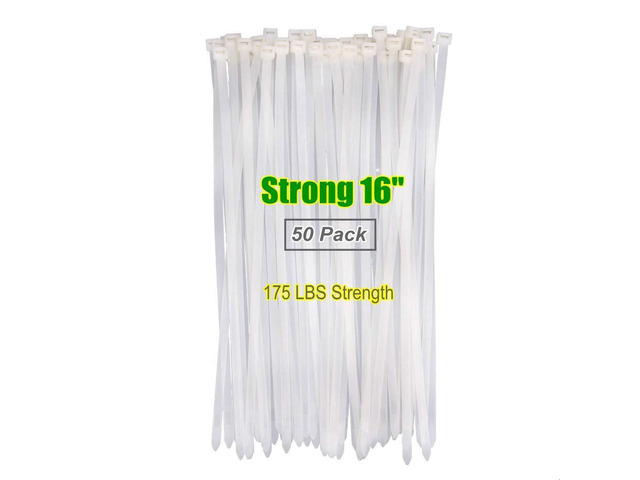 16 Inch White Clear Cable Zip Ties Heavy Duty 50 Pack, 175 lb 16'clear zip tie strong and thick. Weatherproof outdoor use for garden, trellised,...