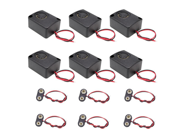 6 Sets 110dB Electronic Mini Piezo Alarm Siren DC 12V Insurance Anti-Theft High-Decibel Buzzer Alarm T Type Buckle Connector 9V Battery Clip...