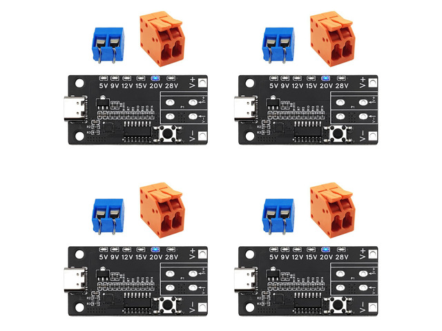 4PCS USB-C PD3.0/3.1 QC Trigger Module USB-C PD 5V 9V 12V 15V 20V 28V 5A Adjustable Voltage Power Trigger Board Type-C Female Input with Indicator