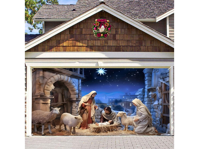 Christmas Garage Door Decorations - Large Hanging Backdrop Door Cover Wall Hanging for Garage & Indoor/Outdoor Decor - 10x8ft