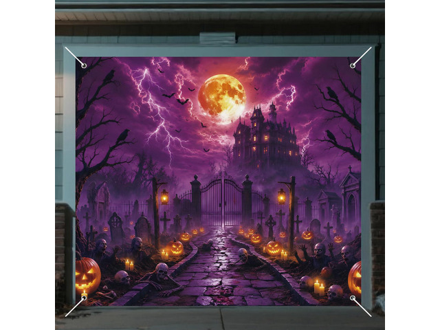 Dark Pumpkin Halloween Garage Door Cover 7x8 FT Decorations Spooky Garage Door Banner, Rope and Grommet Easy Mount, High Quality, Harvest Night...