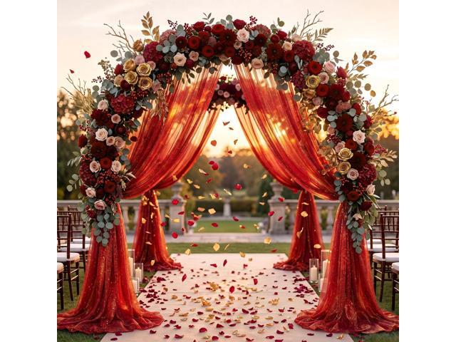 Wedding Arch Draping Fabric 28' x19FT Burnt Maple Shimmery Sheer Fabric Drapes 2 Panels Arch Backdrop Curtains for Wedding Decor Ceremony Birthday...
