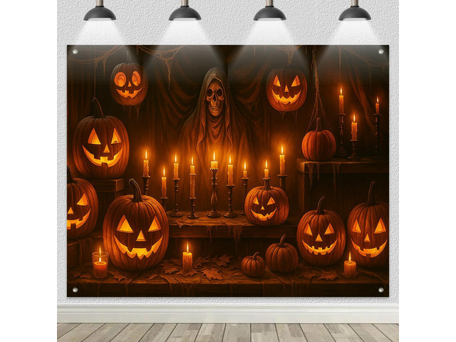 Halloween Backdrop Spooky Pumpkin Scene 8x6ft Halloween Party Backdrop with Lanterns Pumpkins for Indoor Outdoor Photo Booth and Wall Decoration