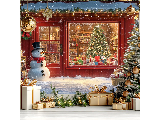 Window Snowman Scene Christmas Backdrop 8x6ft Merry Christmas Backdrop with Snowman Christmas Tree Gifts for Indoor Outdoor Holiday Party Decoration