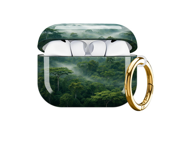 Hard Protective Case for AirPod Pro 3, Shockproof Durable Shell with Keychain, Cute Stylish Design(Misty Forest Canopy Green Trees Mountains)