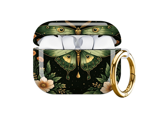 Hard Protective Case for AirPod Pro 3, Shockproof Durable Shell with Keychain, Cute Stylish Design(Moonlit Moth Floral Night)