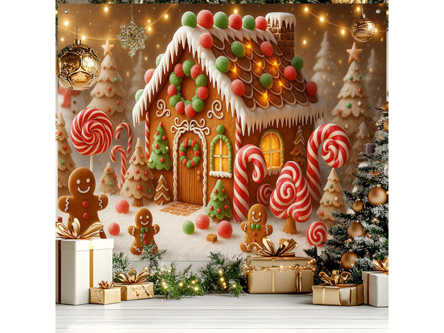 Gingerbread House Christmas Backdrop 8x6ft Merry Christmas Backdrop with Gingerbread House Candy Canes Lollipops Snowman Gingerbread Men for...
