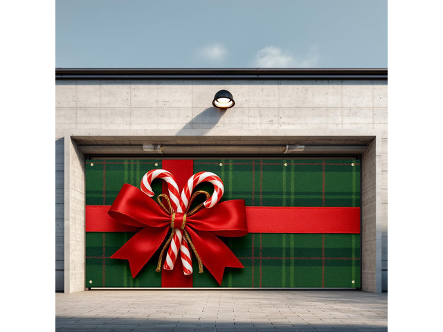 Christmas Garage Door Banner Decoration Plaid Red Bow 13x6 ft Merry Christmas Plaid Bow Garage Door Cover Home Door Front Yard Backdrop Decor for...