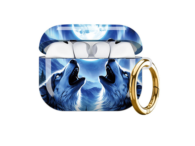 Hard Protective Case for AirPod Pro 3, Shockproof Durable Shell with Keychain, Cute Stylish Design(Moonlit Wolves Howling Aurora Mountains)