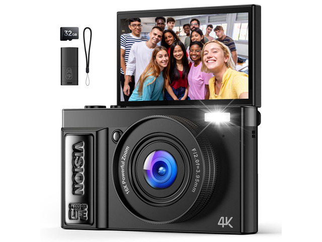 Digital Camera 4K for Photography: Cameras for Video Vlogging - 16X Zoom Photo Camera Gifts for Teens Ages 8-18 - 180°Flip Screen Compact Cámara -...