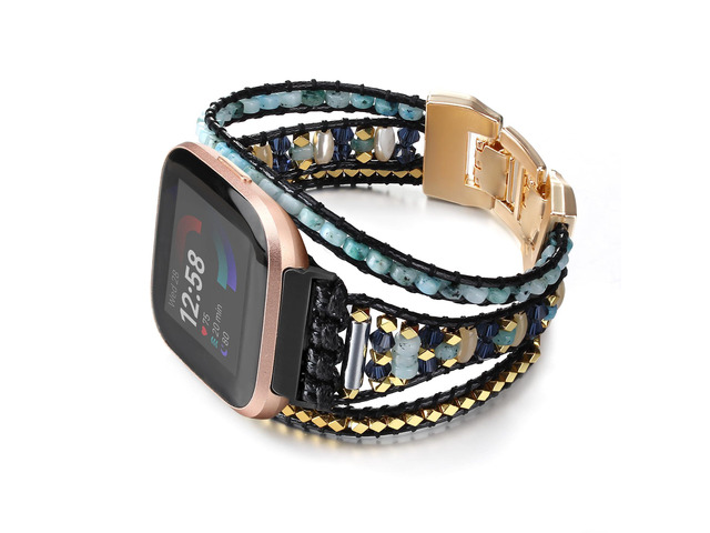 Boho Braided Bracelet Compatible with Fitbit Versa 4/Versa 3/Sense/Sense 2 Bands for Women, Handmade Woven Beaded Strap for Fitbit Smartwatch