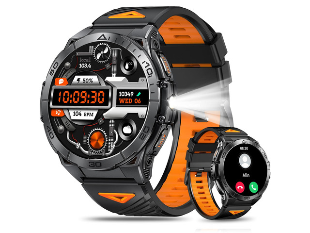 Military Smart Watches for Men with Bluetooth Call, 1.6' AMOLED Waterproof Smartwatch with Flashlight, 116 Sport Modes, 900mAh Heart Rate, Sleep...