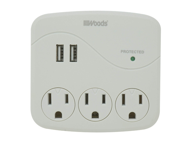 41029 3 Outlet Surge Tap With 2 USB Ports; 560 Joules of Protection; White