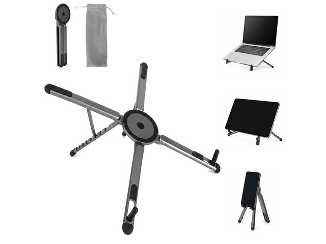 3-in-1 Portable Laptop Stand, Aluminum Alloy Foldable & Adjustable Travel Laptop Desktop Riser Stand Holder with Magnetic Metal Ring & Storage Bag...