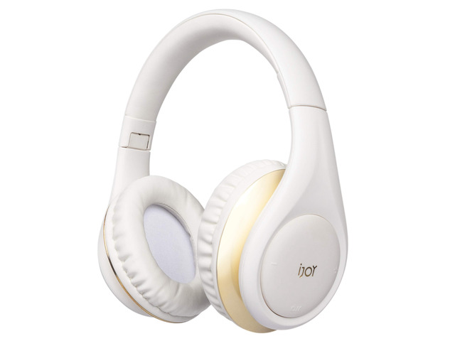 ISO Bluetooth 5.0 Wireless Over Ear Foldable Stereo Headphones with 30 Hours Battery and Built-in Microphone, (White/Gold)