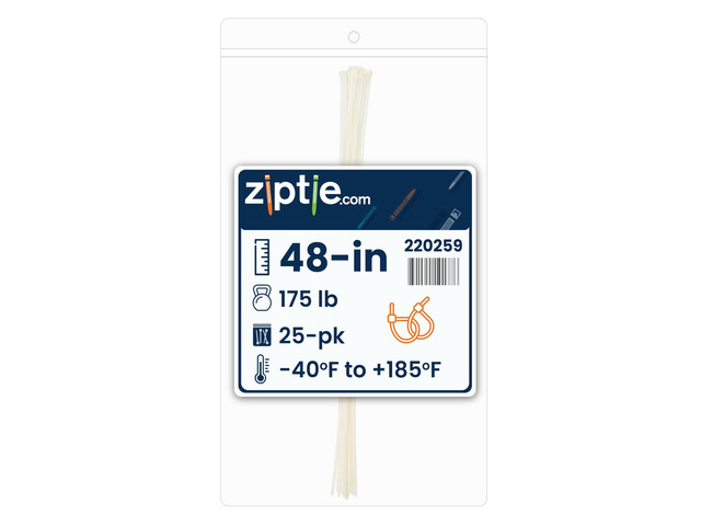 48-inch Natural Multi-Purpose Cable Tie, 175-lb Tensile Strength, UL 21S Listed, 25-Pack
