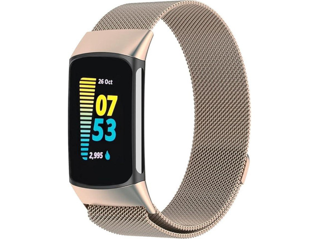 Metal Band Compatible with Fitbit Charge 6 / Charge 5, Milanese Stainless Steel Mesh Replacement Strap, Adjustable Magnetic Loop Wristband for Men...