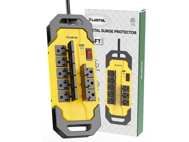 Heavy Duty Surge Protector 20Amp 6FT Metal Power Strip with 8 Outlet, NEMA 5-20P to NEMA 5-15/20R, 12/3 AWG, 2040Joules, Industrial Wall Mount,...