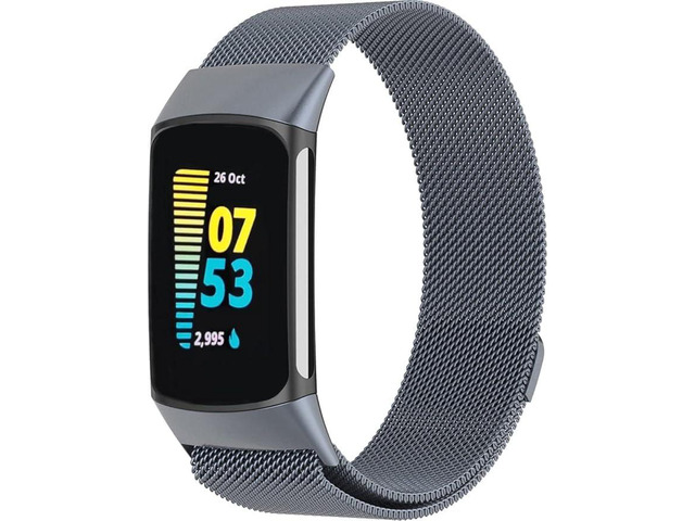 Metal Band Compatible with Fitbit Charge 6 / Charge 5, Milanese Stainless Steel Mesh Replacement Strap, Adjustable Magnetic Loop Wristband for Men...