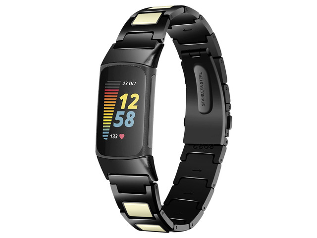 Unique Design Colorful Bands Compatible with Fitbit Charge 6/Charge 5, Dressy Metal Bracelet Luxurious Stainless Steel Strap Replacement Wristband...