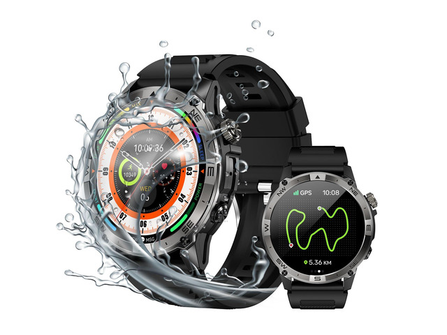 3 ATM Waterproof Amoled Smart Watch with GPS,Compass, Altitude,Air Pressure,540mAh Extra Large Battery,Metal Body Rugged Military Smartwatch...