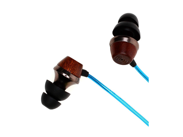 ALN 2.0 Premium Genuine Wood In-ear Noise-isolating Headphones Earbuds Earphones with Innovative Shield Technology Cable and Mic (Metallic Blue)