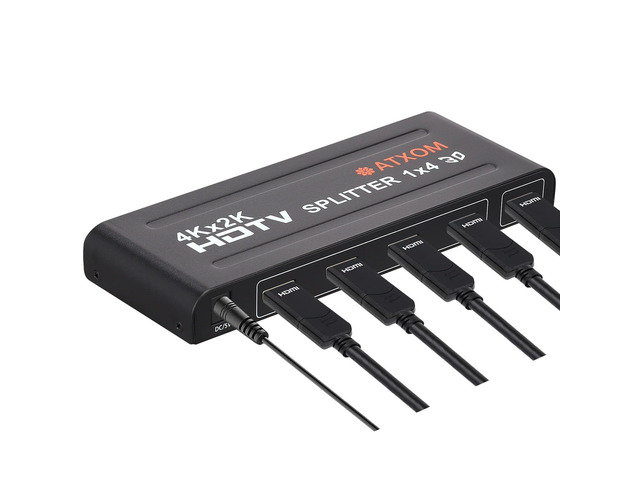 HDMI Splitter 1 in 4 Out - 1x4 HDMI Display Duplicate/Mirror - Powered Splitter Full HD 1080P, 4K - One Source to Four Identical Displays